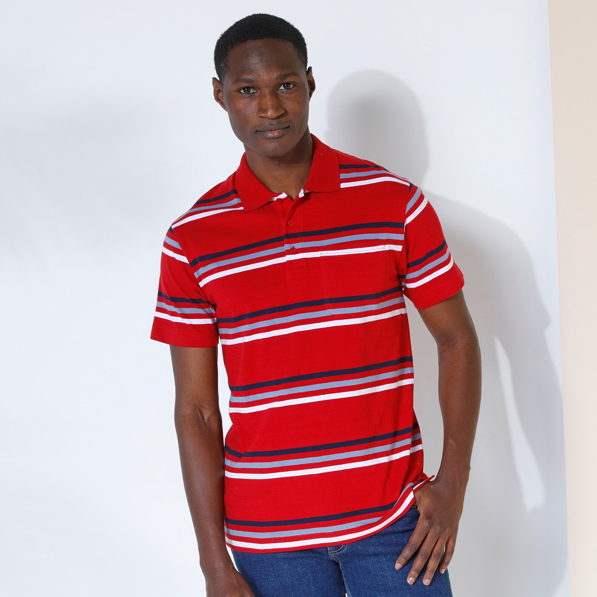 Blancheporte Polo Rayé Manches Courtes - Homme Rouge 3XL