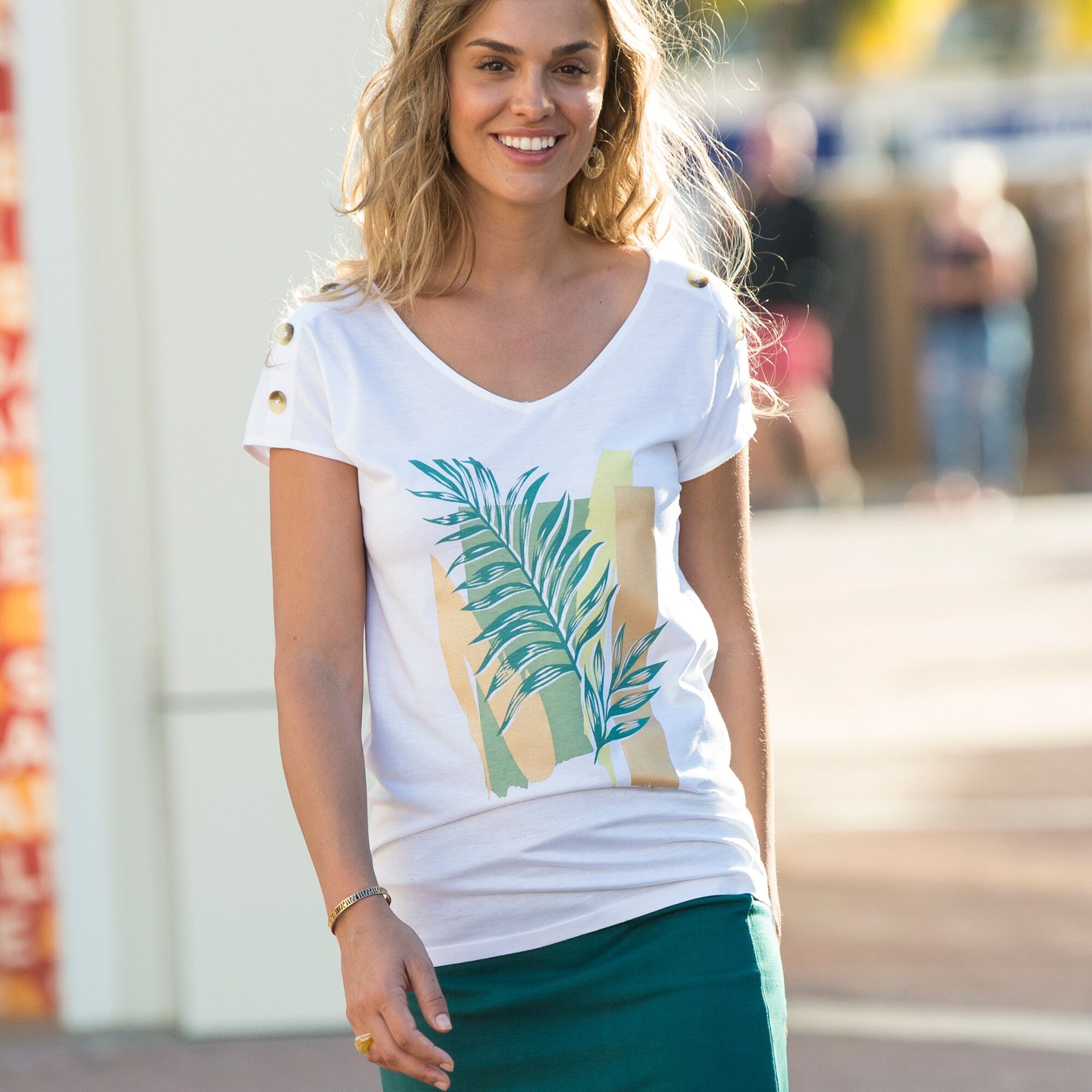 Blancheporte T-shirt Boutonné Imprimé - Femme Blanc 50