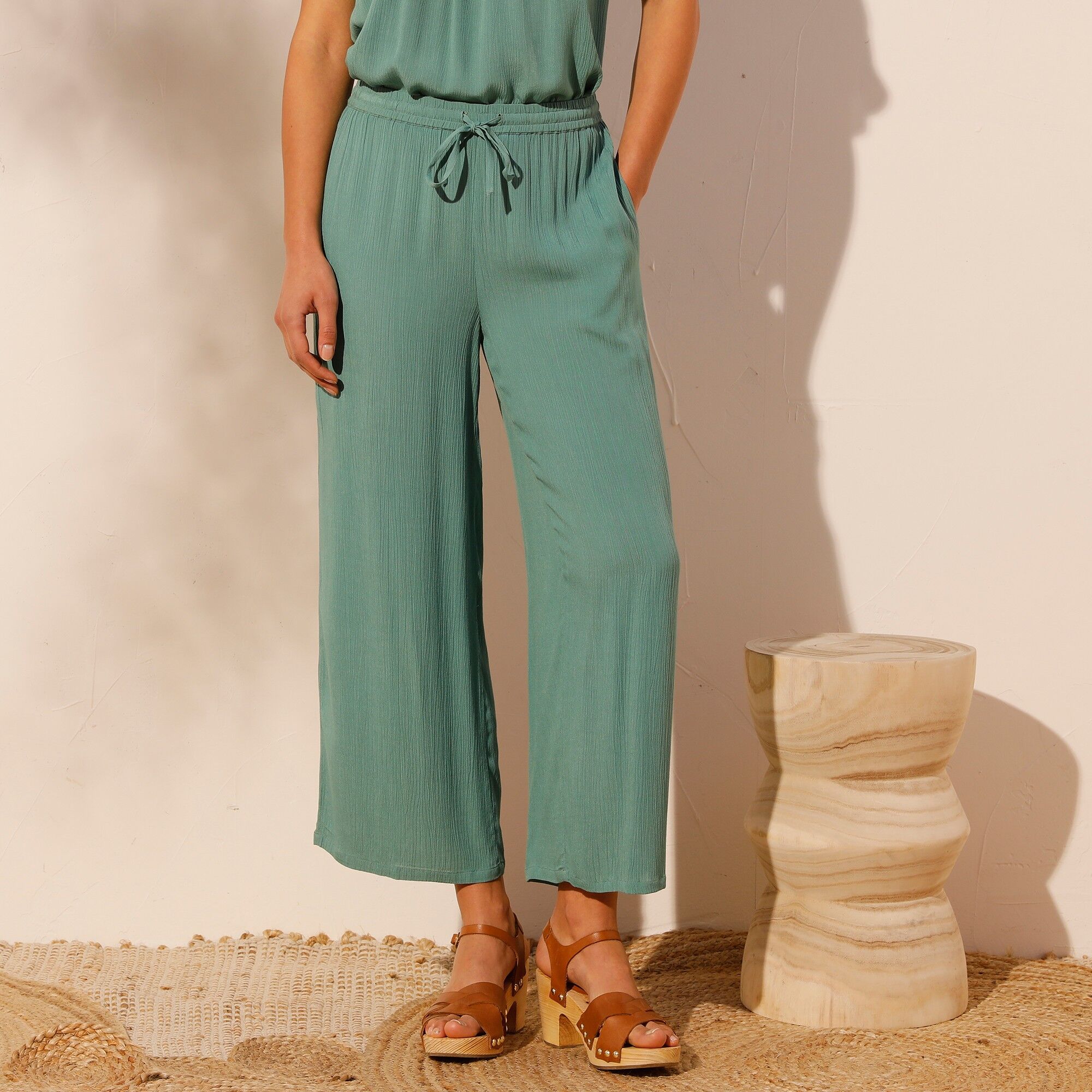 Coeur au Sud Pantalon 7/8ème Crépon - Femme Vert 44