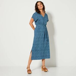 Blancheporte Robe Longue Droite Fluide Manches Courtes, Imprimé - Femme