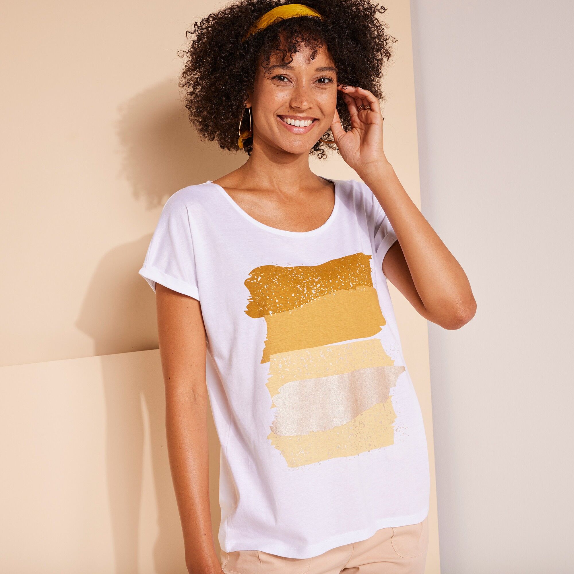 Blancheporte T-shirt Boite Imprimé "arty", Maille Jersey - Femme Jaune 34/36