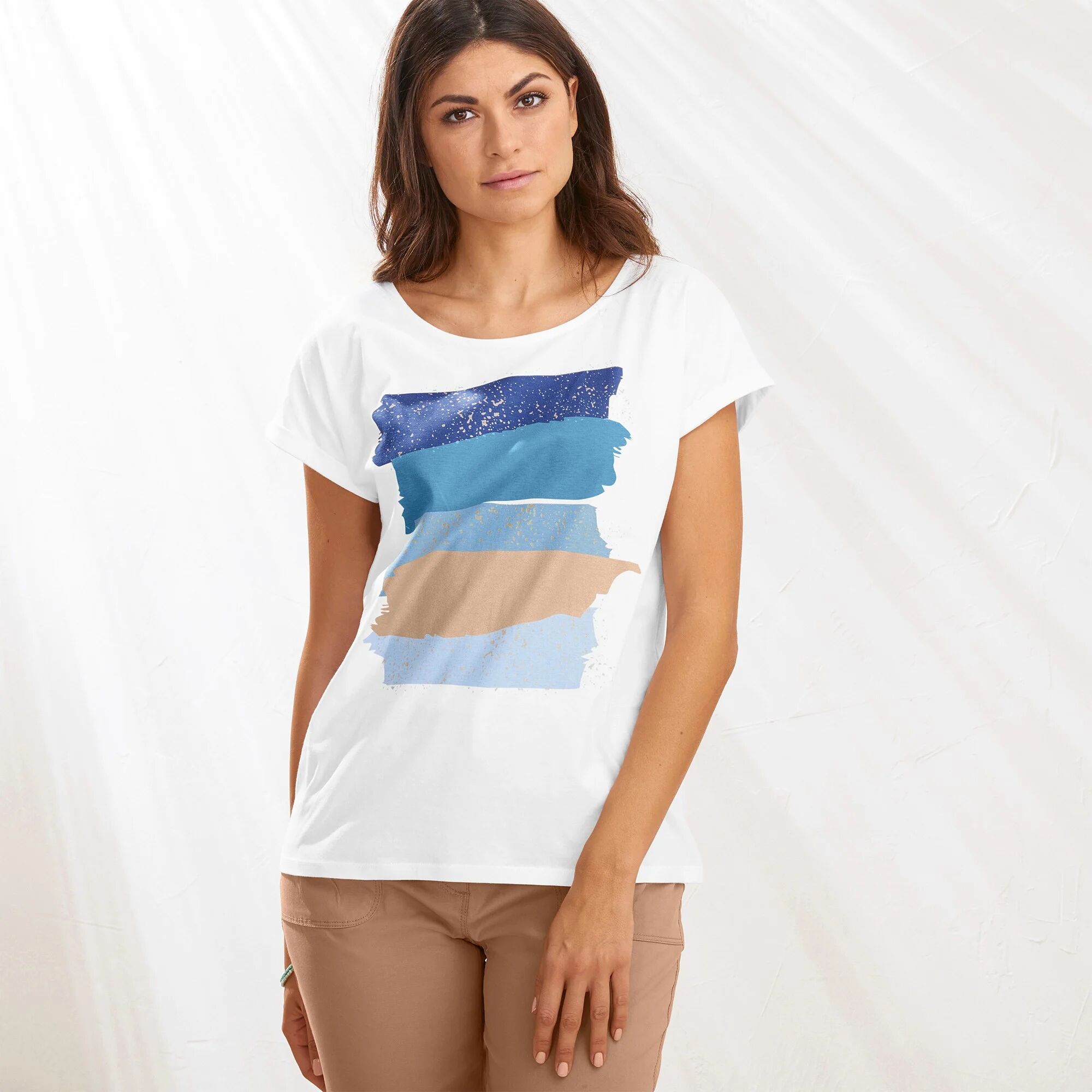 Blancheporte T-shirt Boite Imprimé "arty", Maille Jersey - Femme Bleu 52