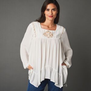 Blancheporte Blouse Brodée Ample Col Carré - Femme Écru 42