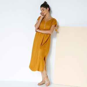 Blancheporte Robe Mi-longue Manches Courtes, Unie - Femme Jaune 36