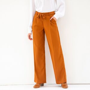 Blancheporte Pantalon Large Fluide, Taille Ceinturée, Uni - Femme Marron 36