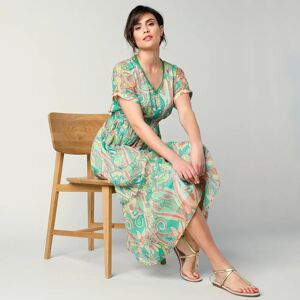 Blancheporte Robe Longue En Voile Et Fine Dentelle, Imprimé Cachemire - Femme Vert 36