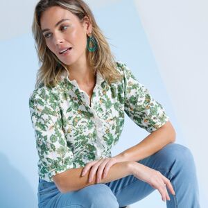 Blancheporte Blouse Boutonnée Imprimée, Gaze De Coton - Femme Écru 52