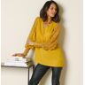 Blancheporte Blouse Macramé Col V Manches Longues, Crêpe Fluide - Femme Jaune 52