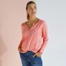 Blancheporte Tee-shirt Col Tunisien Manches Longues, Imprimé - Femme Orange 42/44