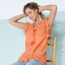 Blancheporte Chemisier Boutonné Uni, Broderie Anglaise - Femme Orange 54