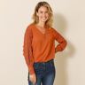 Blancheporte Blouse Macramé Col V Manches Longues, Crêpe Fluide - Femme Marron 36