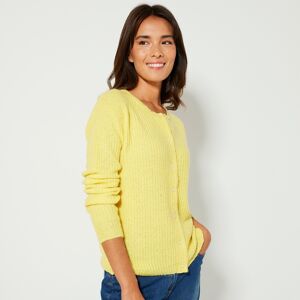 Blancheporte Cardigan Boutons Perles Fantaisie, Maille Anglaise - Femme Jaune