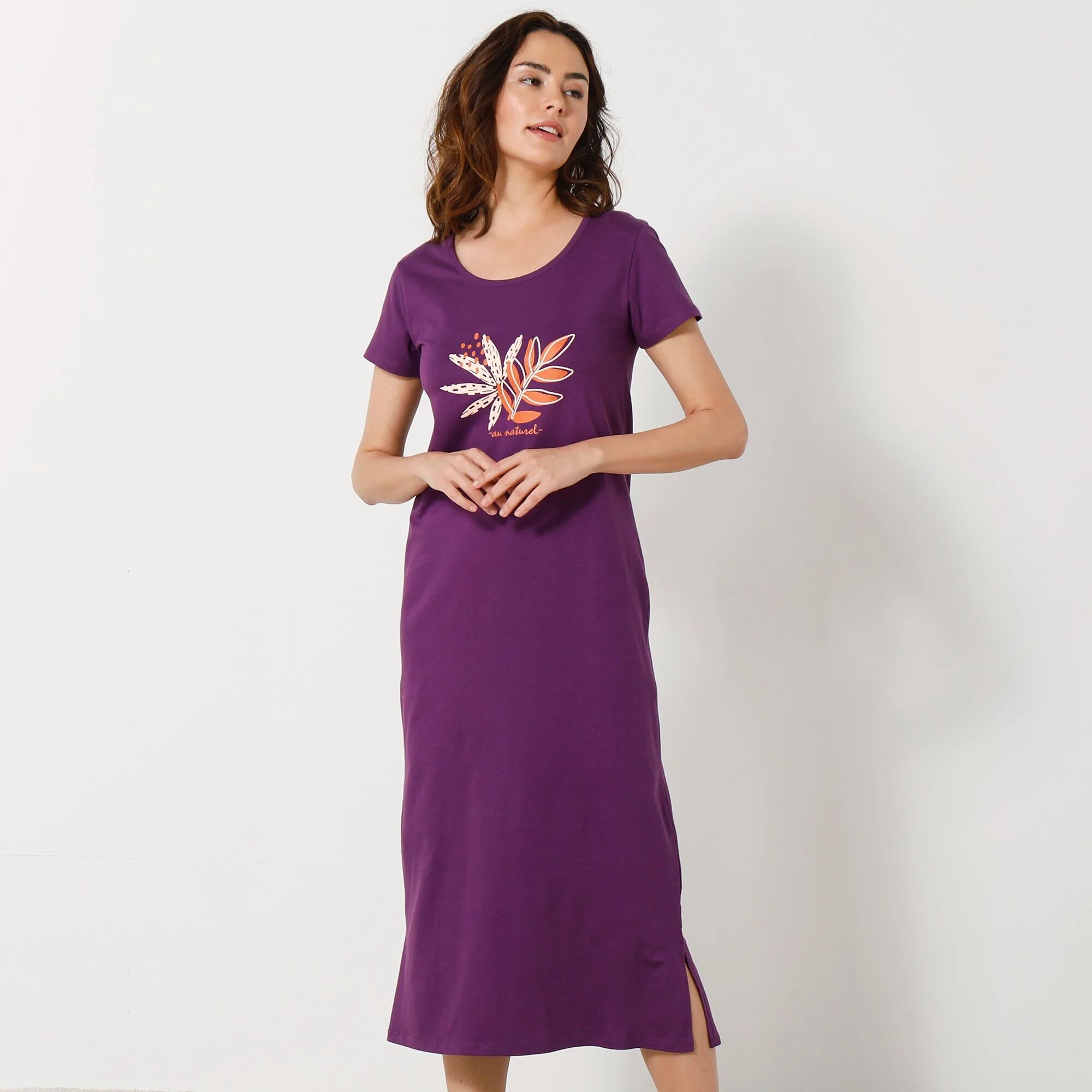 Chemise de nuit longue manches courtes motif «au naturel » - Blancheporte Violet 46/48