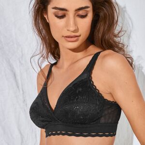 Playtex Soutien-gorge Coeur Croisé Féminin dentelle recyclée - sans armatures - Noir - 100C Noir 100C