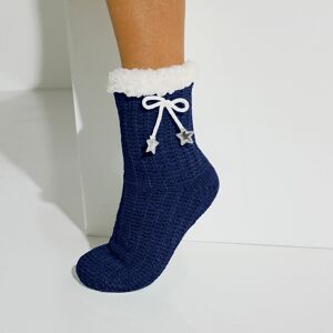 Blancheporte Chaussons-chaussettes maille chenille fourrés - noeud étoiles - Blancheporte Bleu 38/39