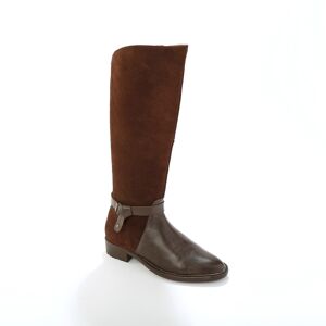 Blancheporte Bottes en cuir bimatière à mollets élastiqués - Blancheporte Marron 40