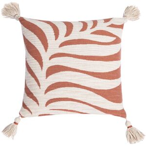 Blancheporte Coussin imprimé feuilles de palmier en jute et coton, à pompons - Blancheporte Orange Coussin : 45x45cm