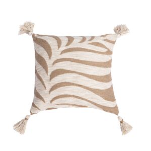 Blancheporte Coussin imprimé feuilles de palmier en jute et coton, à pompons - Blancheporte Beige Coussin : 45x45cm