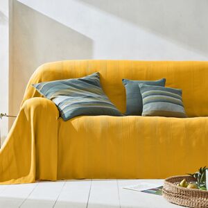 Blancheporte Plaid ou jeté uni coton tissage artisanal - Blancheporte Jaune Plaid : 150x150cm