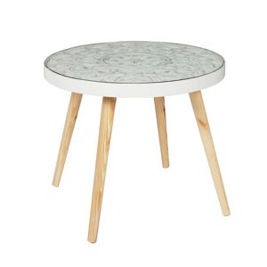 Blancheporte Table basse en bois - plateau à motifs arabesques - Blancheporte Blanc Unité