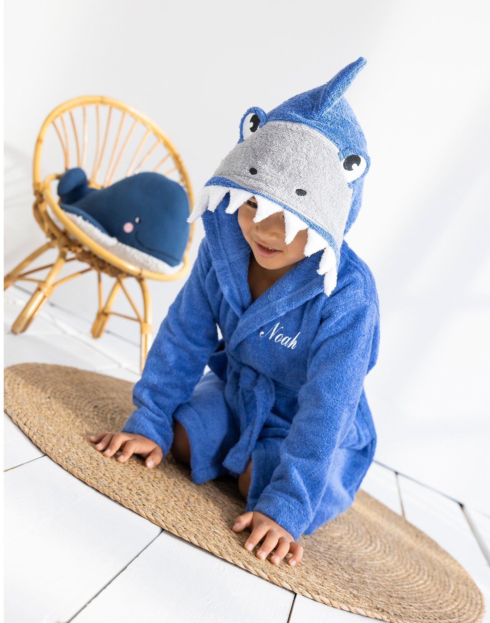 Peignoir de bain enfant à capuche requin personnalisable - 340g/m² - Colombine des petits Bleu 6/8ANS