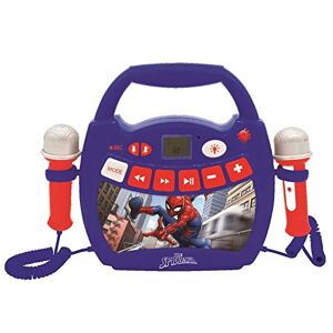 Lexibook - Spiderman-Lecteur Musical karaoké Portable pour Enfant avec micros et Effets Lumineux, Bluetooth, USB, Fonctions Enregistrement et Changement de Voix, Marvel, Bleu/Rouge, MP300SPZ - Publicité