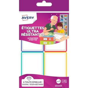 Avery 16 étiquettes autocollantes ultra-adhésives blanches à bordure colorée classique, Format 44 x 64 mm - Publicité