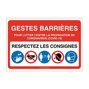 AUA SIGNALETIQUE Panneau signalisation : Gestes Barrières et consignes à Respecter pour l'accès à L' établissement -Rouge 150x105 mm, Vinyl adhésif - Publicité