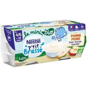 Nestle P'tit brassé BIO mini Pomme Poire sans sucres ajoutés dès 4/6 mois 6 x 50g - Publicité