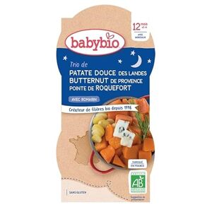 BabyBio Trio de Patate Douce Butternut de Provence, Roquefort avec romarin 12+ Mois BIO 200 g Lot de 2 - Publicité
