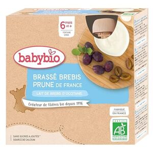 BabyBio Lait de brebis français Gourdes Brassé Prune d'Aquitaine 4x85 g 6+ Mois BIO - Publicité
