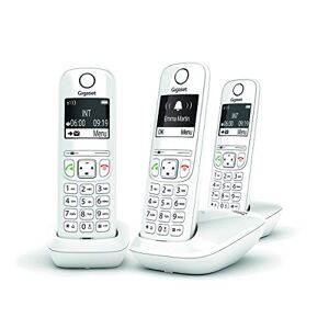 Siemens AS690 Trio Téléphone fixe sans fil, 3 combinés avec grand écran rétroéclairé pour un affichage ultra lisible, fonction blocage d'appels Blanc [Version Française] - Publicité