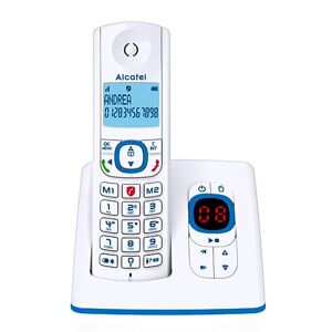 Alcatel F530 Voice, téléphone sans fil avec répondeur, blocage d'appels, mains libres et deux mémoires directes Blanc/Bleu - Publicité