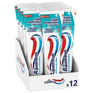 Aquafresh Dentifrice Triple Protection Blancheur, Gencives Saines, Pour Des Dents Fortes et Une Haleine Fraiche, Lot de 12x100ml - Publicité