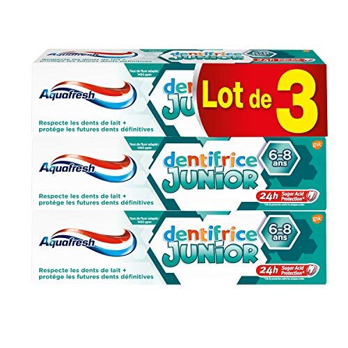 Aquafresh Dentifrice Junior, Pour Des Enfants à Partir de 6 Ans, Pour Protection Des Dents en Croissance, Goût Menthe Douce, Lot de 3x75ml - Publicité