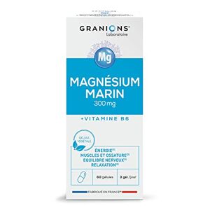 GRANIONS Magnésium Marin 300 mg ® Énergie Muscles & Os Équilibre nerveux Stress 60 gélules = 20 jours Associé à la Vitamine B6 Made in France - Publicité