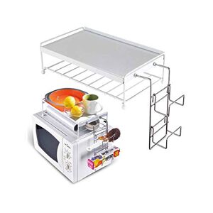 BAKAJI Étagère pour four à micro-ondes Organiseur avec étagère supérieure pour accessoires de cuisine Support en métal et plastique ABS Blanc - Publicité