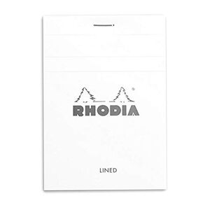 Rhodia 12601C Bloc-Notes Agrafé N°12 White 8,5x12 cm Ligné 80 Feuilles Détachables Papier Clairefontaine Blanc 80G Couverture en Carte Enduite Souple, Résistante et Imperméable Basics - Publicité