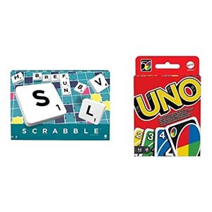 Combo Jeux de société Mattel incluant Un Scrabble Original Version française et UNO Classqiue Jeu de Cartes 112 Cartes Cadeau à partir de 7 Ans - Publicité