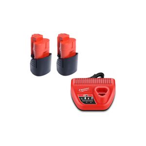 Milwaukee 2x Milwaukee M12 B2 batteries + chargeur (12 V, 2 Ah)