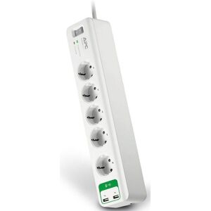 APC Pm5u-Gr Essential Surgearrest 5 Outlets With 5v 2.4a 2 Port Usb Charger 230v White Με Διακοπτη