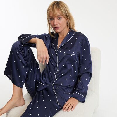 Anne Weyburn Σατέν Πιτζάμα Με Πουά Μπλε 48, 36, 46, 52, 50, 34 Anne Weyburn Σατέν Πιτζάμα Με Πουά Μπλε 48, 36, 46, 52, 50, 34
