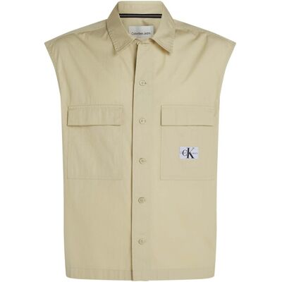 Πουκάμισο με μακριά μανίκια Calvin Klein Jeans Sleeveless Poplin Sh Beige Large αρσενικός Πουκάμισο με μακριά μανίκια Calvin Klein Jeans Sleeveless Poplin Sh Beige Large αρσενικός