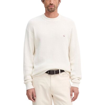Πουλόβερ Calvin Klein Jeans LS EZ COTTON WAFFLE LV04RD313G Άσπρο Medium αρσενικός Πουλόβερ Calvin Klein Jeans LS EZ COTTON WAFFLE LV04RD313G Άσπρο Medium αρσενικός