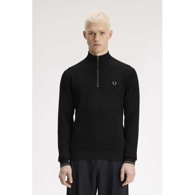 Σακάκια Fred Perry Fp Waffle Stitch Half Zip Jumper Black Large αρσενικός Σακάκια Fred Perry Fp Waffle Stitch Half Zip Jumper Black Large αρσενικός