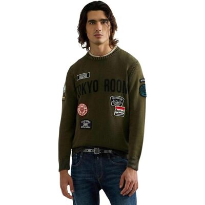 Πουλόβερ Replay COTTON GARMENT DYED + ENZHYME WASH - 8gg UK00B2.000.72229G Green Large αρσενικός Πουλόβερ Replay COTTON GARMENT DYED + ENZHYME WASH - 8gg UK00B2.000.72229G Green Large αρσενικός