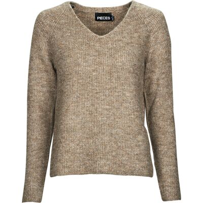 Πουλόβερ Pieces PCELLEN LS V-NECK KNIT Brown Extra Small θηλυκός Πουλόβερ Pieces PCELLEN LS V-NECK KNIT Brown Extra Small θηλυκός