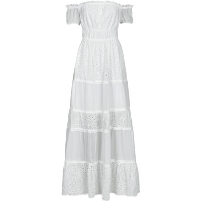 Μακριά Φορέματα Guess ZENA LONG DRESS Άσπρο Small θηλυκός Μακριά Φορέματα Guess ZENA LONG DRESS Άσπρο Small θηλυκός