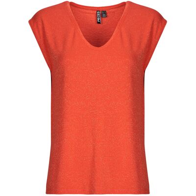 T-shirt με κοντά μανίκια Pieces PCBILLO TEE LUREX STRIPES Red Small θηλυκός T-shirt με κοντά μανίκια Pieces PCBILLO TEE LUREX STRIPES Red Small θηλυκός