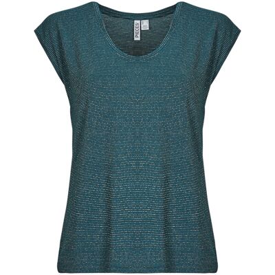 T-shirt με κοντά μανίκια Pieces PCBILLO TEE LUREX STRIPES Μπλέ Extra Small θηλυκός T-shirt με κοντά μανίκια Pieces PCBILLO TEE LUREX STRIPES Μπλέ Extra Small θηλυκός